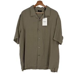 Theory Mens Daze Wasabi Green 100% Linen Short Sleeve Button Down Shirt XL NEW